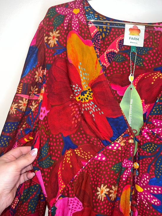 Farm Rio Snake Garden Red Floral Mini Dress NWT Large Tropical Boho - Picture 11 of 16